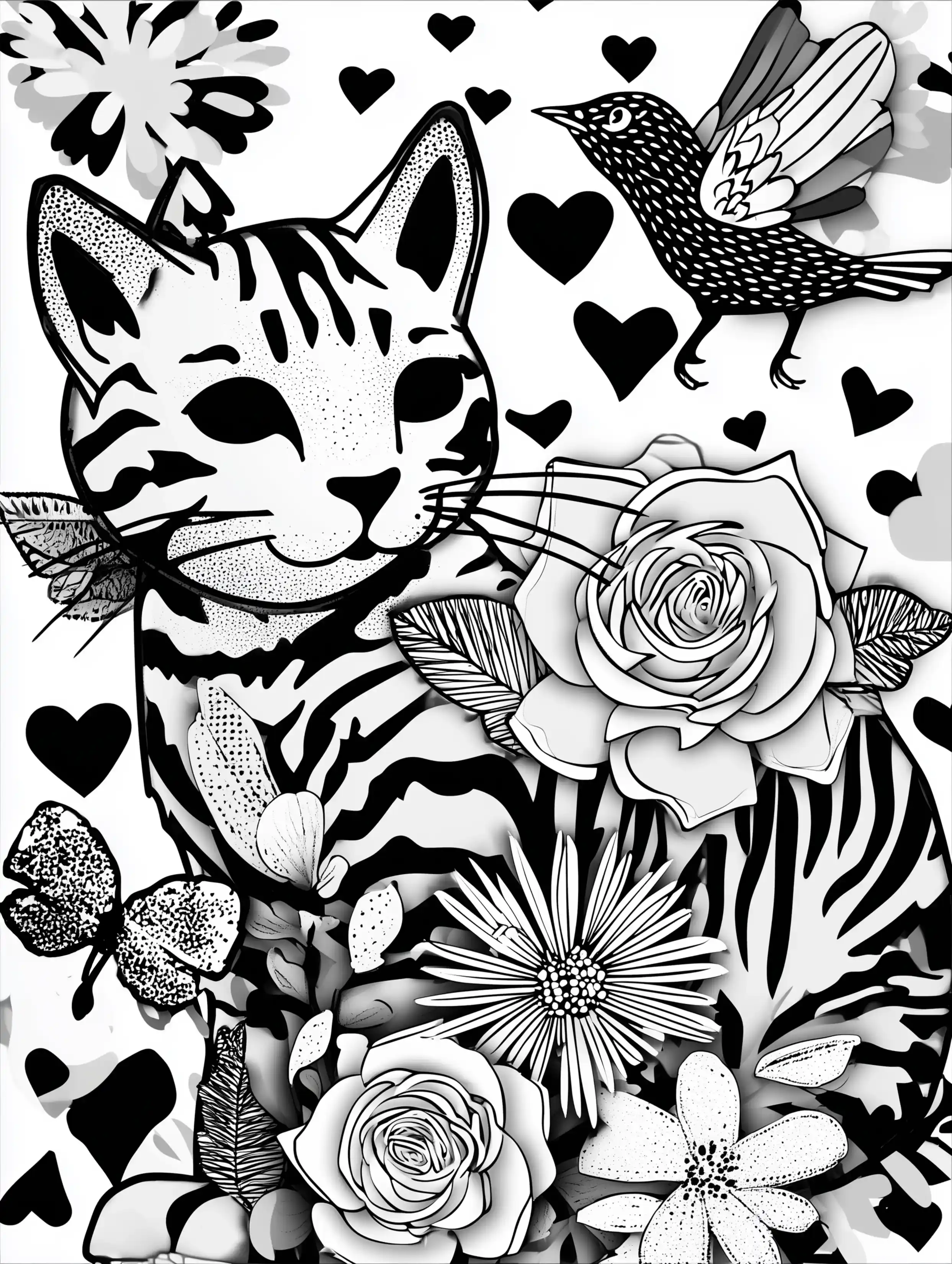 Free printable cats coloring page featuring a happy looking cat